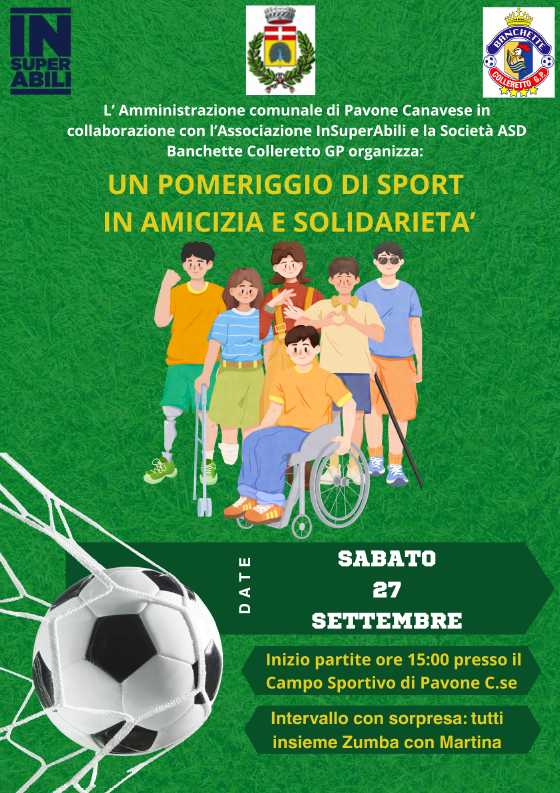 Locandina Evento "Un Pomeriggio di Sport e Solidarietà" del 27 settembre 2025 presso il Campo Sportivo di Pavone Canavese